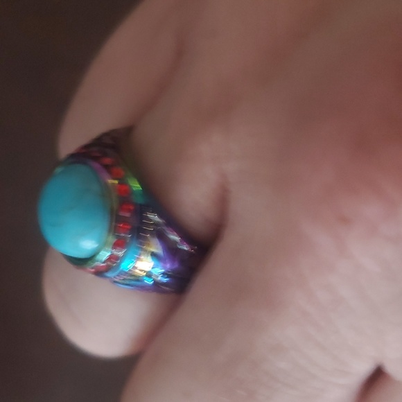 *Sale* New Unique Turquoise Rainbow Hematite Ring. - Picture 3 of 4